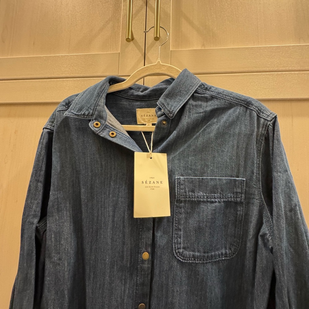Sezane Denim Shirt Dress in Deep Blue with Brown Boots - Picture 10 of 11